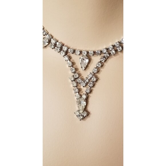 Vintage Silver Tone Rhinestone Choker Necklace – Elegant Prom/Formal Jewelry - Picture 5 of 5